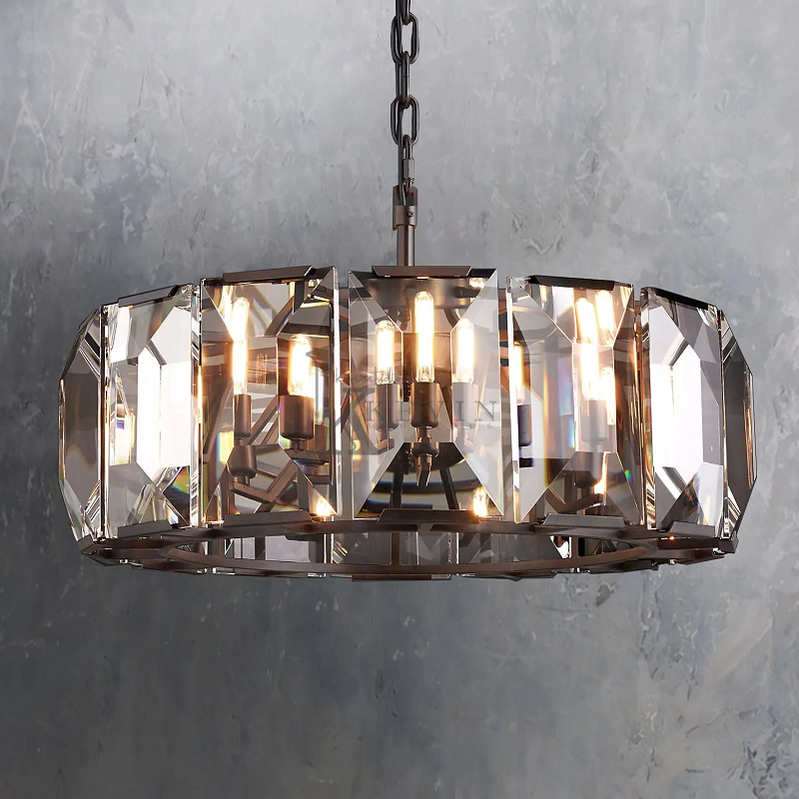 Harlm Modern Faceted Crystal Glass Round Modern Chandelier 19", 31", 43", 60" chandelier Kevin Studio Inc 31" Matte Black 