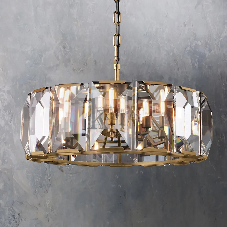 Harlm Modern Faceted Crystal Glass Round Modern Chandelier 19", 31", 43", 60" chandelier Kevin Studio Inc 31" Lacquered Burnished Brass 