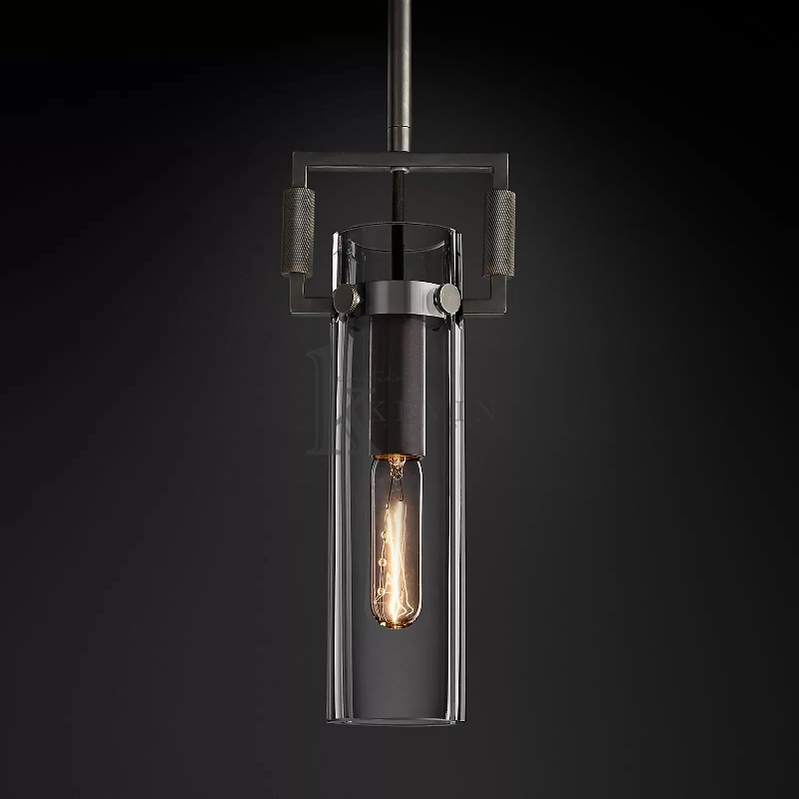 Queena Modern Glass Cylinder Pendant Light 12", 22" Pendant Light Kevin Studio Inc Matte Black 12" H 