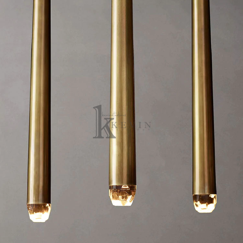 Della Modern Tubular Solid Brass Linear Chandelier, Chandelier Over Dining Table chandelier Kevin Studio Inc   