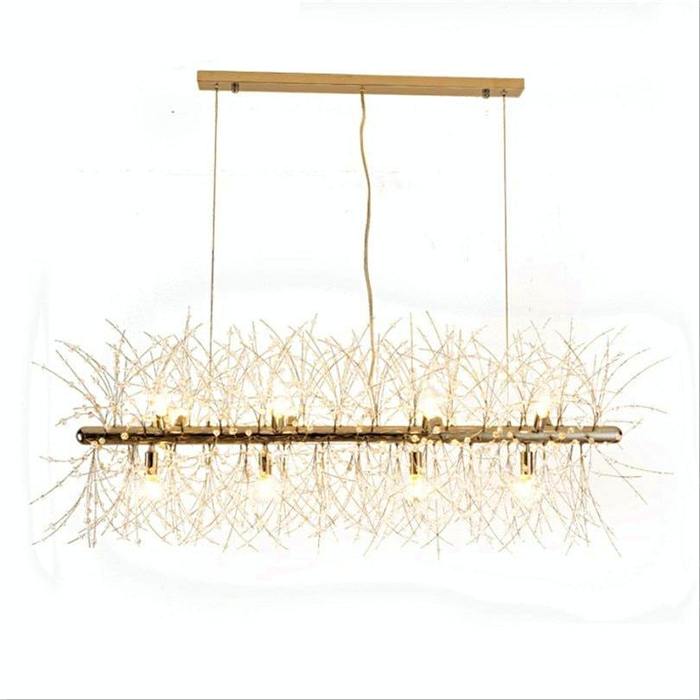 Pecan Modern Kitchen Island Lighting Fixture, Linear Crystal Chandelier Pendant Light Kevin Studio Inc   