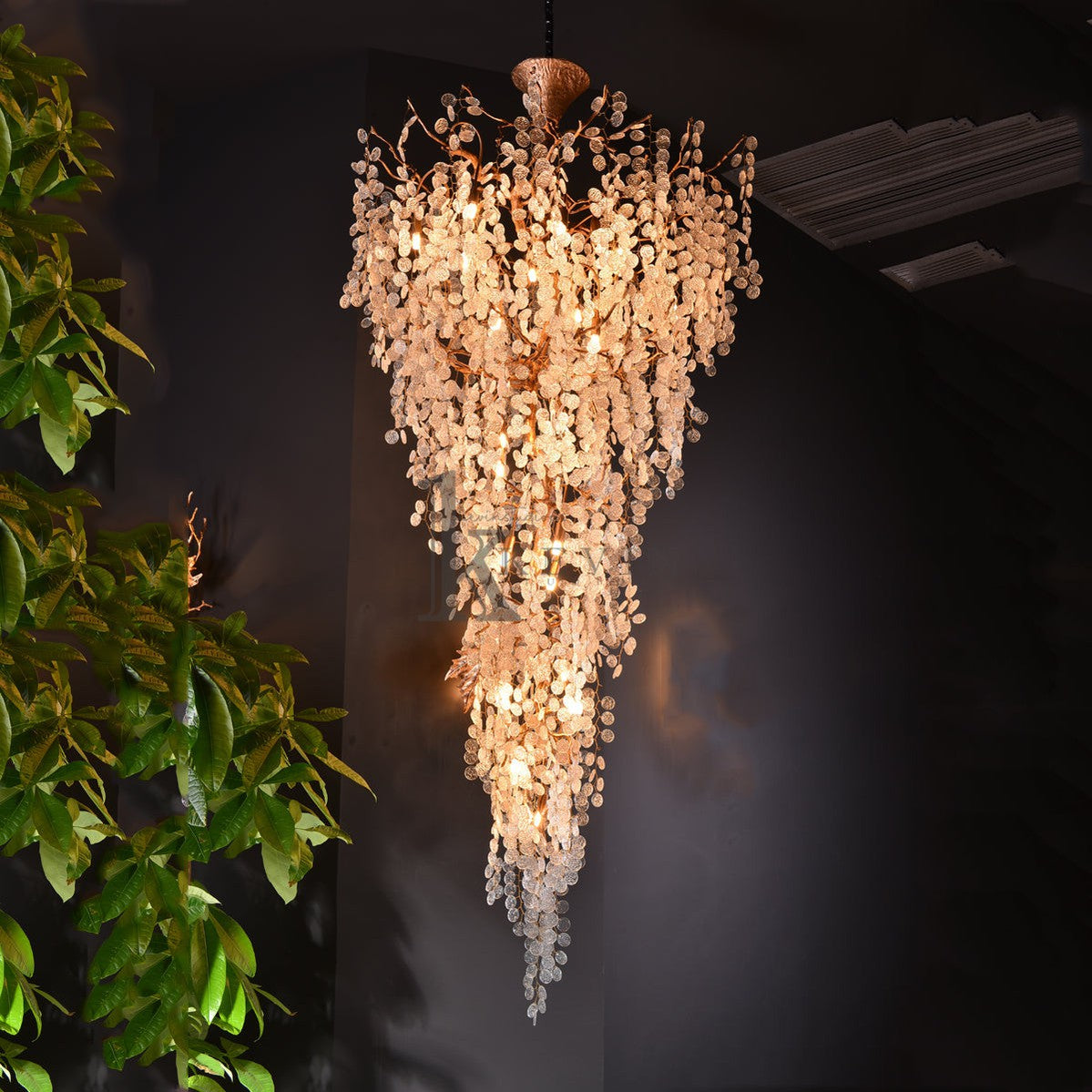 Electra Blossom Petal Detail Grand Staircase Chandelier Branch Chandelier Kevin Studio Inc   