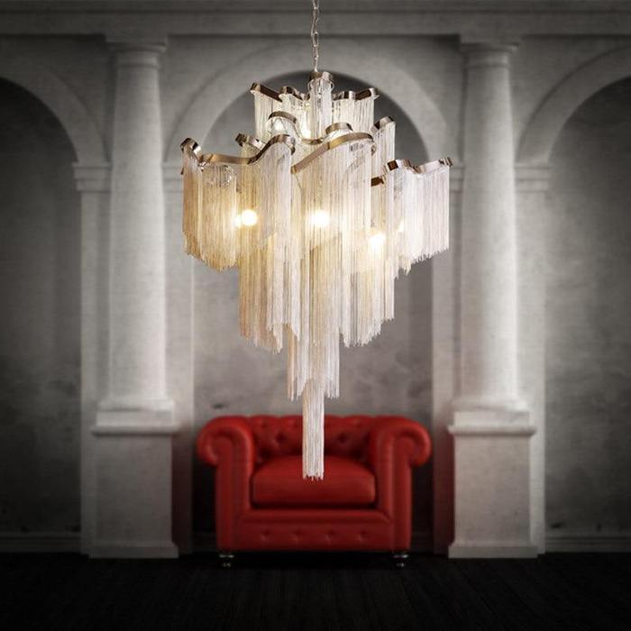 Flavio Modern Aluminum Chain Tassel Stream Chandelier Chandelier Kevin Studio Inc Width 35" x Height 43"  