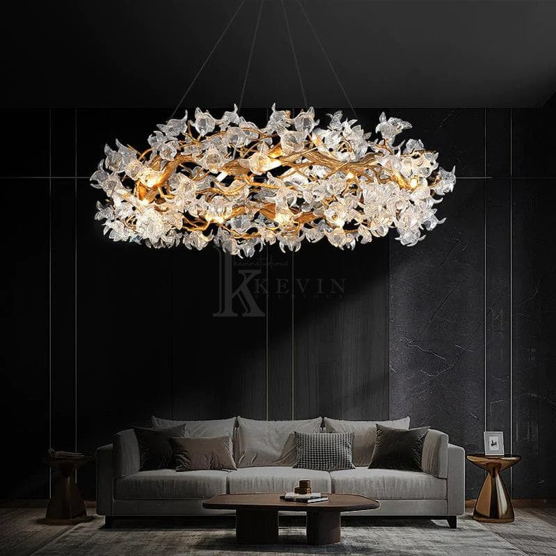 Connie Modern Petal Crystal Round Brass Branch Chandelier For Living Room Branch Chandelier Kevin Studio Inc   