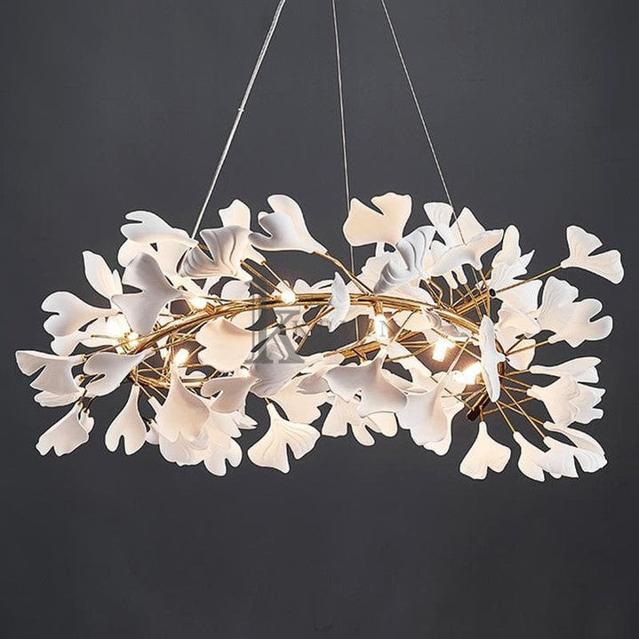 Marsh Modern Porcelain Ginkgo Leaf Ring Chandelier Branch Chandelier Kevin Studio Inc   