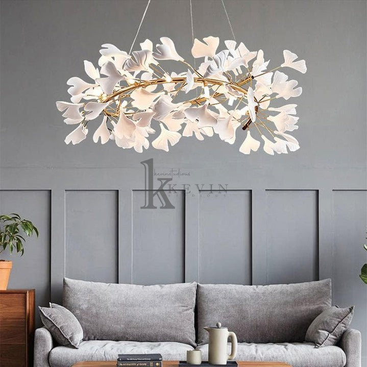 Marsh Modern Porcelain Ginkgo Leaf Ring Chandelier Branch Chandelier Kevin Studio Inc   