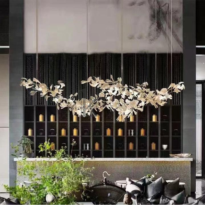 Marsh Modern Porcelain Linear Gold Chandelier, Modern Branch Chandelier for Dining Table Branch Chandelier Kevin Studio Inc   