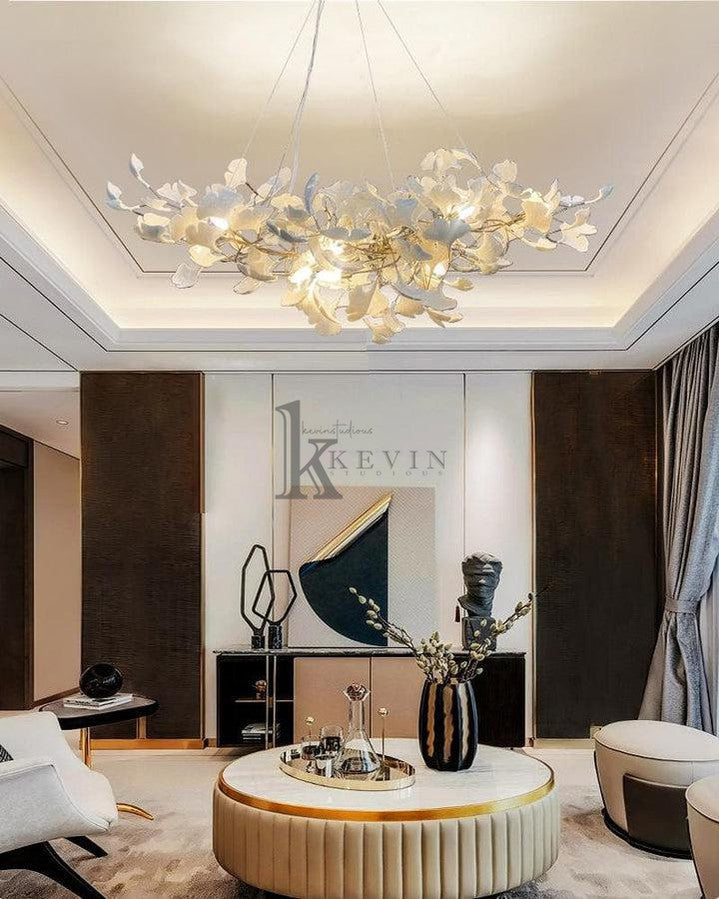 Marsh Modern Porcelain Linear Gold Chandelier, Modern Branch Chandelier for Dining Table Branch Chandelier Kevin Studio Inc   