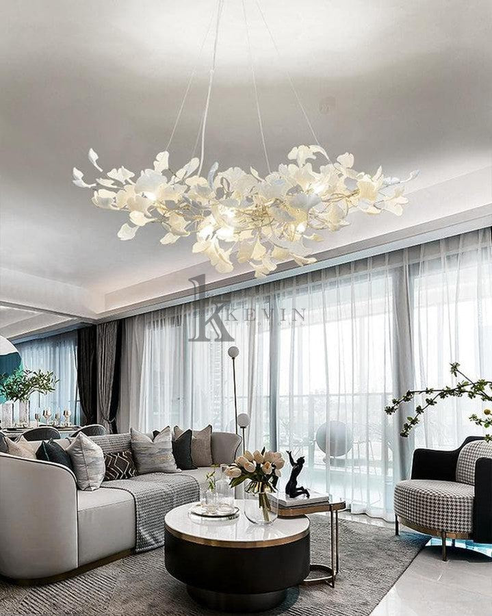 Marsh Modern Porcelain Linear Gold Chandelier, Modern Branch Chandelier for Dining Table Branch Chandelier Kevin Studio Inc   