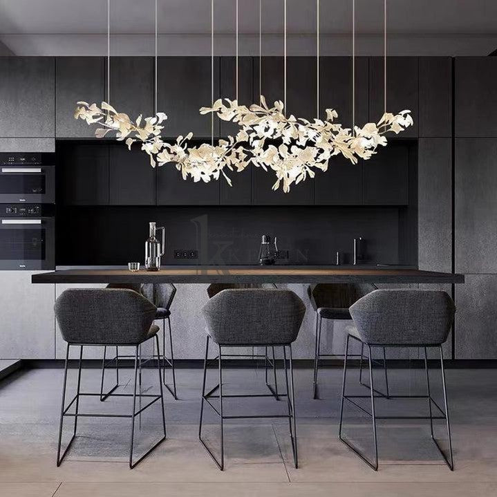 Marsh Modern Porcelain Linear Gold Chandelier, Modern Branch Chandelier for Dining Table Branch Chandelier Kevin Studio Inc 78" B  