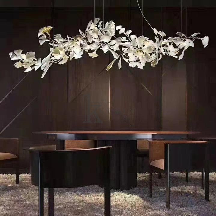 Marsh Modern Porcelain Linear Gold Chandelier, Modern Branch Chandelier for Dining Table Branch Chandelier Kevin Studio Inc 59"  