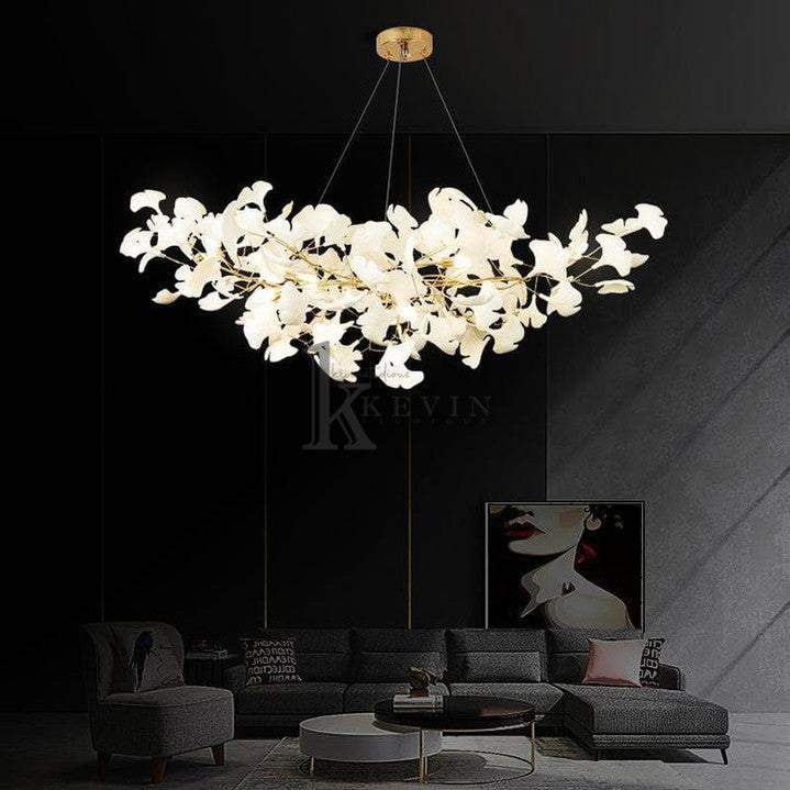 Marsh Modern Porcelain Linear Gold Chandelier, Modern Branch Chandelier for Dining Table Branch Chandelier Kevin Studio Inc   