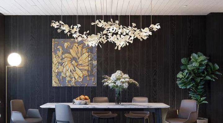 Marsh Modern Porcelain Linear Gold Chandelier, Modern Branch Chandelier for Dining Table Branch Chandelier Kevin Studio Inc   