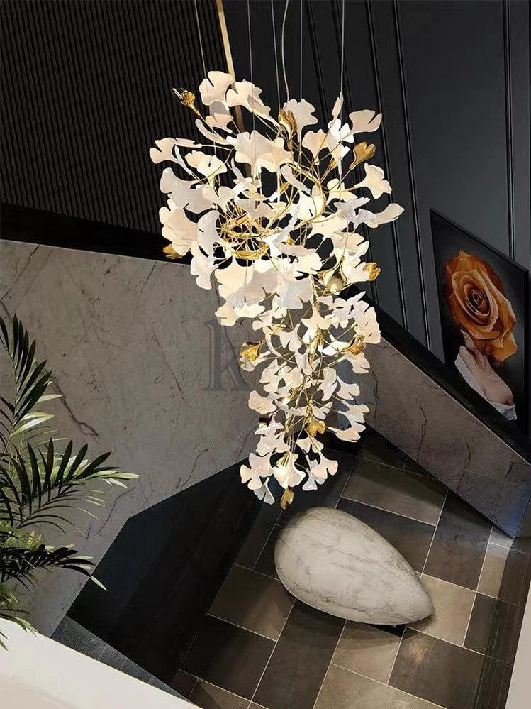 Marsh Modern Porcelain Linear Gold Chandelier, Modern Branch Chandelier for Dining Table Branch Chandelier Kevin Studio Inc   