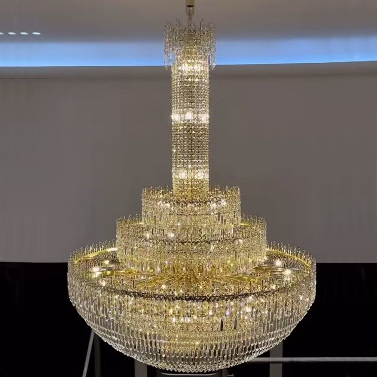 Luxury Oversized Gold European Crystal Chandelier 3-tiered Medium-length for Foyer/Staircase/Hallway/Entrway Chandeliers kevinstudiolives   