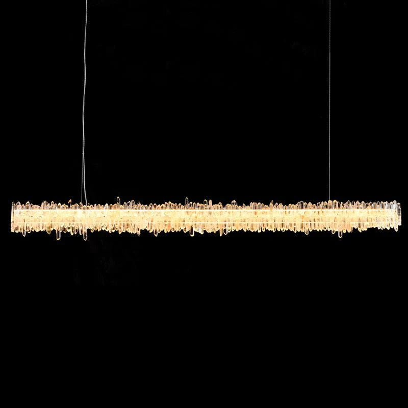 Grann Modern Rock Crystal Linear Chandelier Over Dining Table Chandelier Kevin Studio Inc 47.2" L  