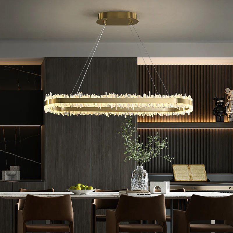 Jekka Modern Rock Crystal Oval Chandelier Over Dining Table, Kitchen Island Chandelier Chandelier Kevin Studio Inc   