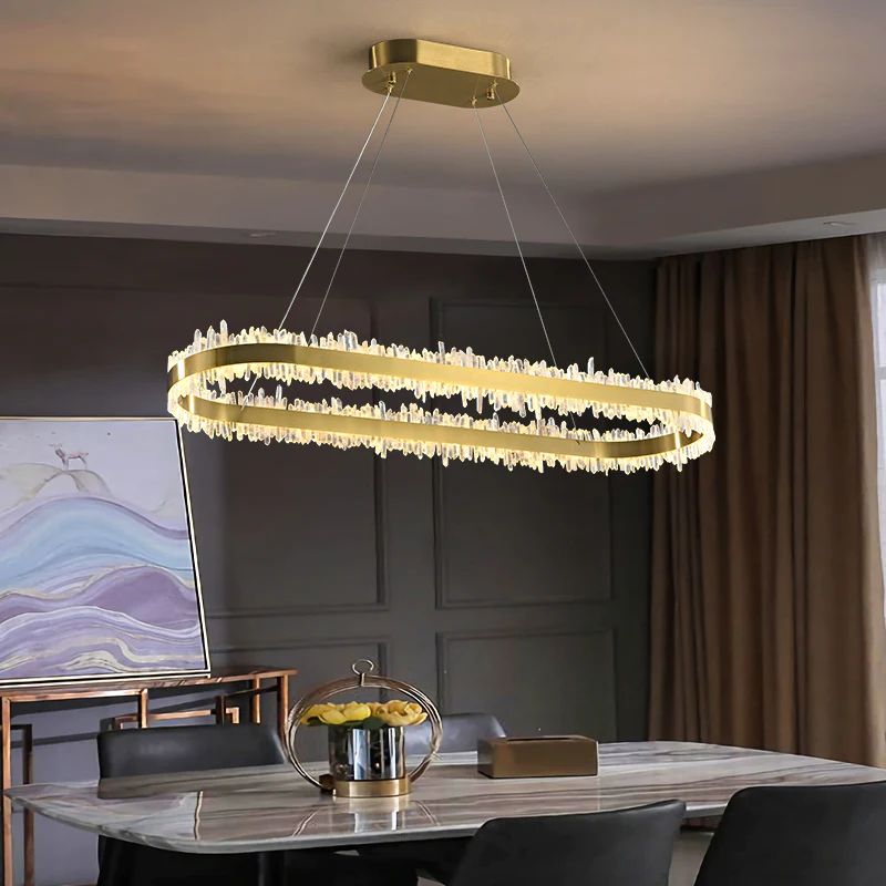 Jekka Modern Rock Crystal Oval Chandelier Over Dining Table, Kitchen Island Chandelier Chandelier Kevin Studio Inc   