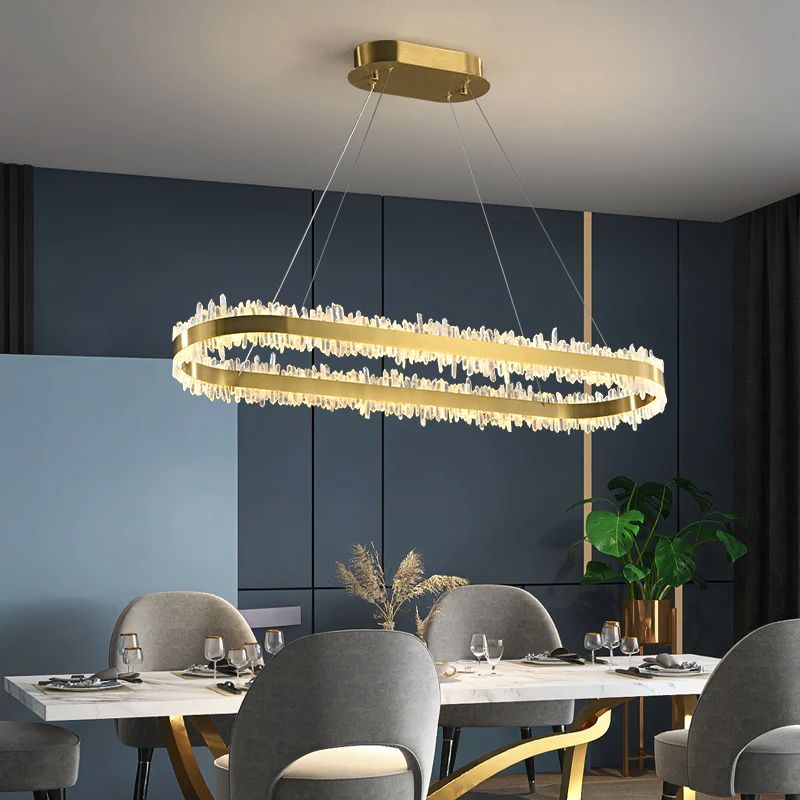 Jekka Modern Rock Crystal Oval Chandelier Over Dining Table, Kitchen Island Chandelier Chandelier Kevin Studio Inc   