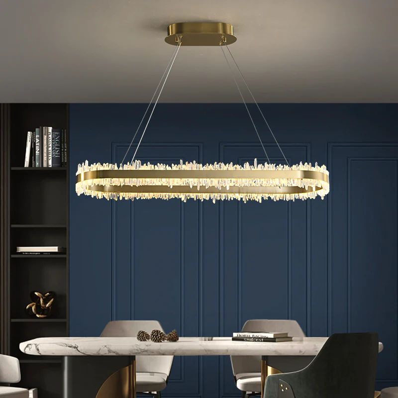 Jekka Modern Rock Crystal Oval Chandelier Over Dining Table, Kitchen Island Chandelier Chandelier Kevin Studio Inc   