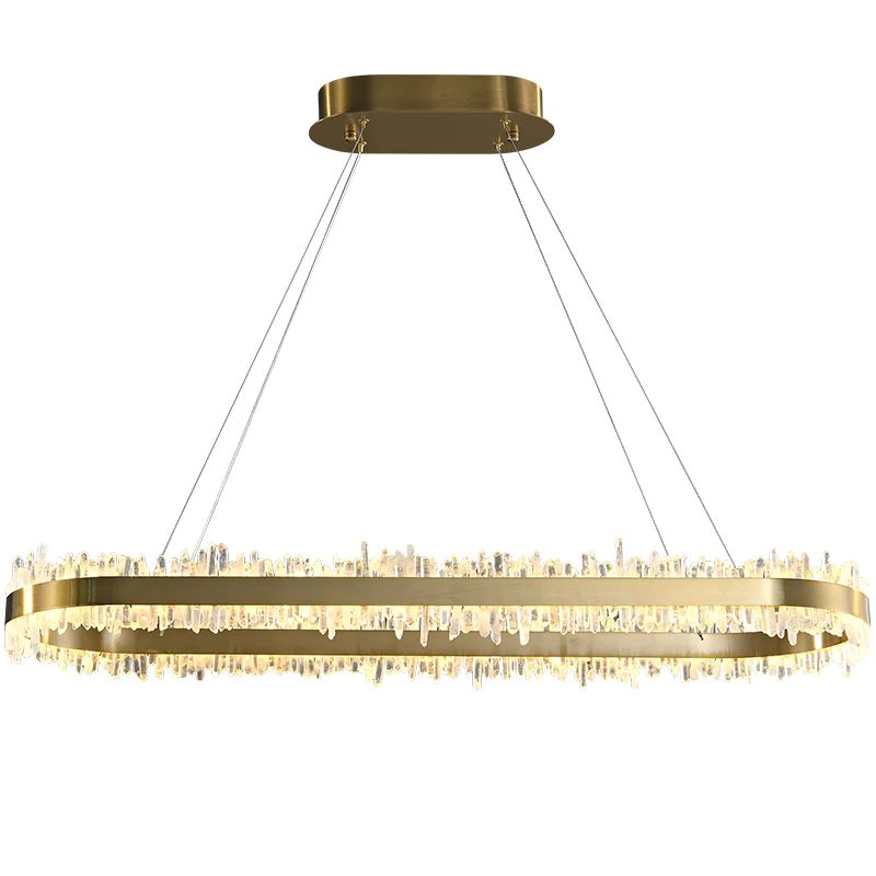 Jekka Modern Rock Crystal Oval Chandelier Over Dining Table, Kitchen Island Chandelier Chandelier Kevin Studio Inc 31.5" L  