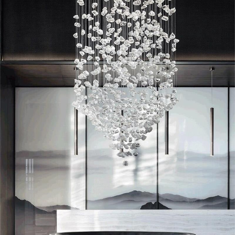 Rain Drop Crystal Falls Round Modern Chandelier For Staircase Chandeliers Kevin Studio Inc   