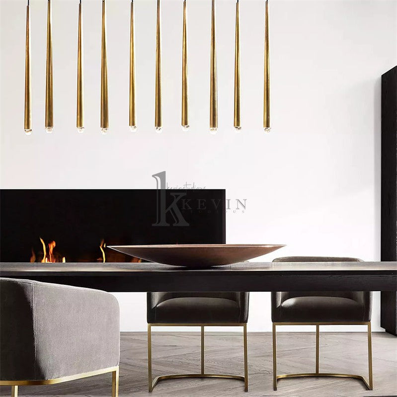 Della Modern Tubular Solid Brass Linear Chandelier, Chandelier Over Dining Table chandelier Kevin Studio Inc   