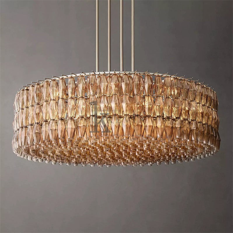 Caelin Modern Round Glass Chandelier 62'' chandelier Kevin Studio Inc Satin Nickel Smoke 