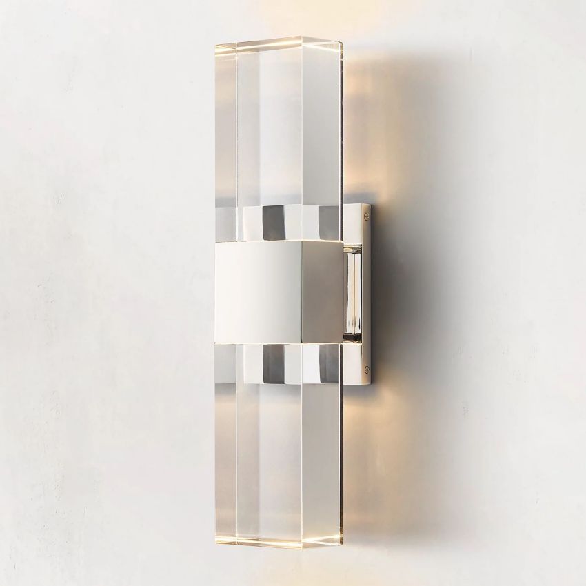 Aina Modern Linear Wall Sconce, Crystal Glass Wall Lamp Wall Sconce Kevin Studio Inc Polished Nickel  