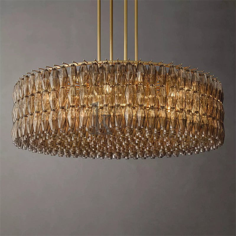 Caelin Modern Round Glass Chandelier 62'' chandelier Kevin Studio Inc Lacquered Burnished Brass Smoke 