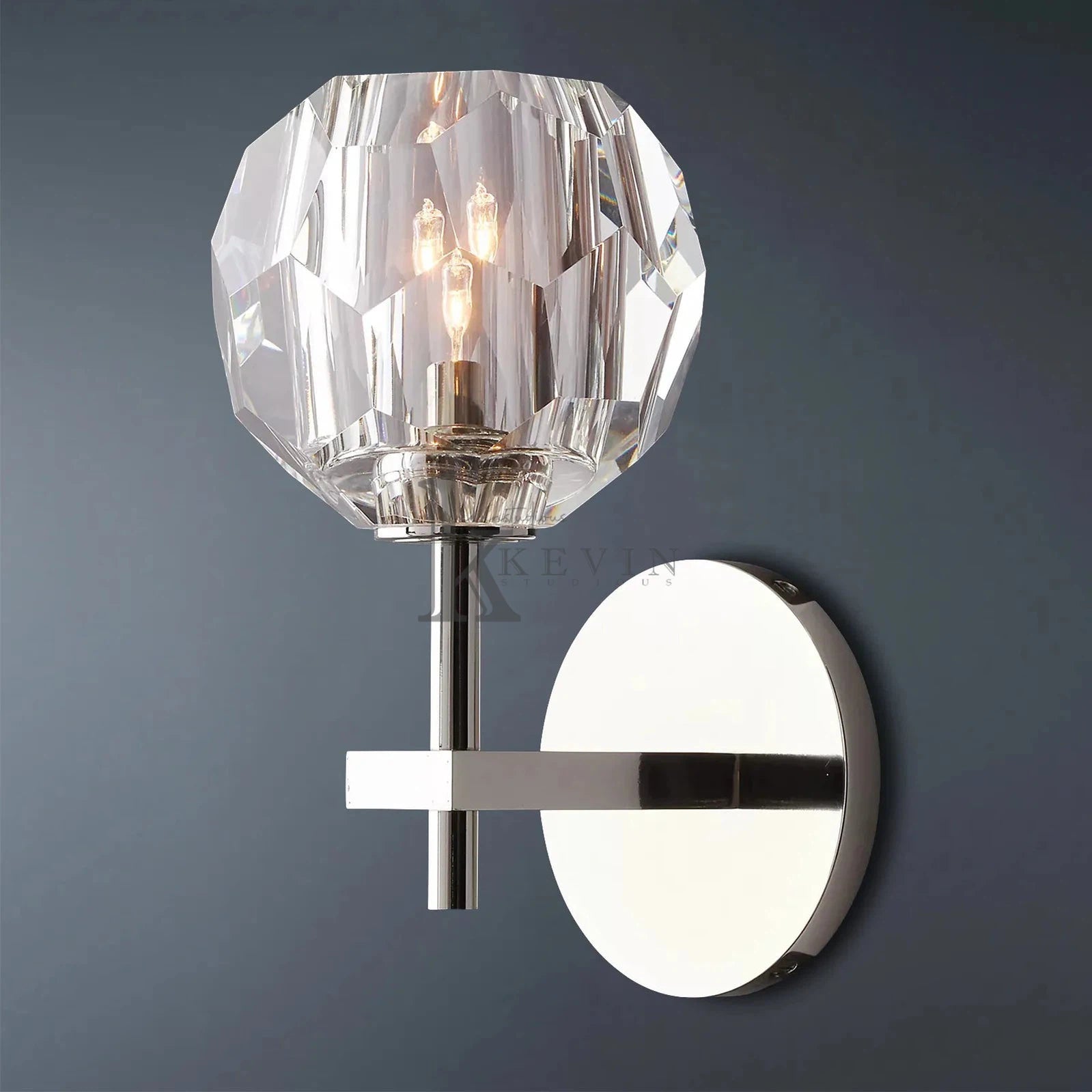 Floris Modern Clear Crystal Ball Short Wall Sconce, Crystal Led Wall Lights for Bedroom Wall Sconce Kevin Studio Inc Polished Nickel  