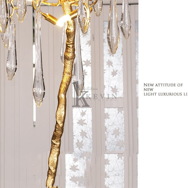 Blesle Gold Crystal Droplet Branch Standing Floor Lamp Floor standing lamps Kevin Studio Inc   