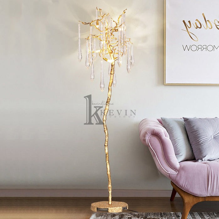 Blesle Gold Crystal Droplet Branch Standing Floor Lamp Floor standing lamps Kevin Studio Inc   