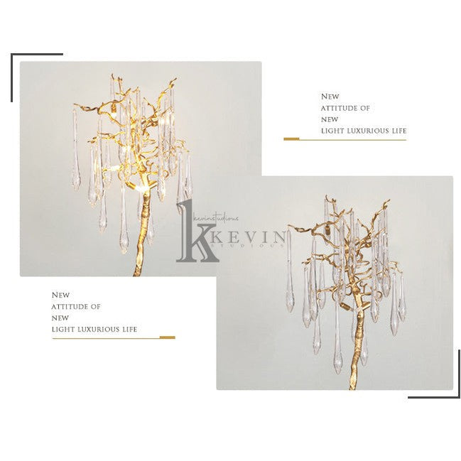 Blesle Gold Crystal Droplet Branch Standing Floor Lamp Floor standing lamps Kevin Studio Inc   