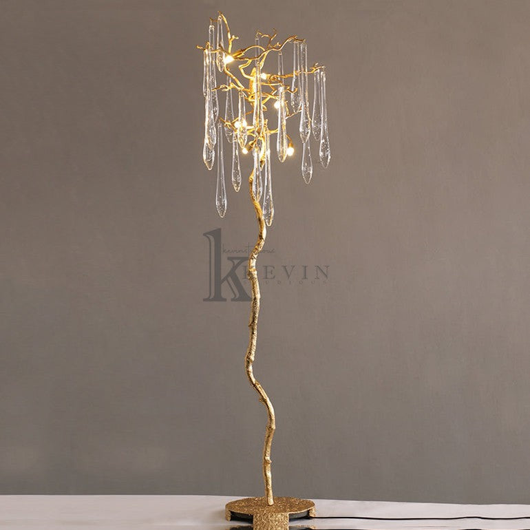 Blesle Gold Crystal Droplet Branch Standing Floor Lamp Floor standing lamps Kevin Studio Inc   