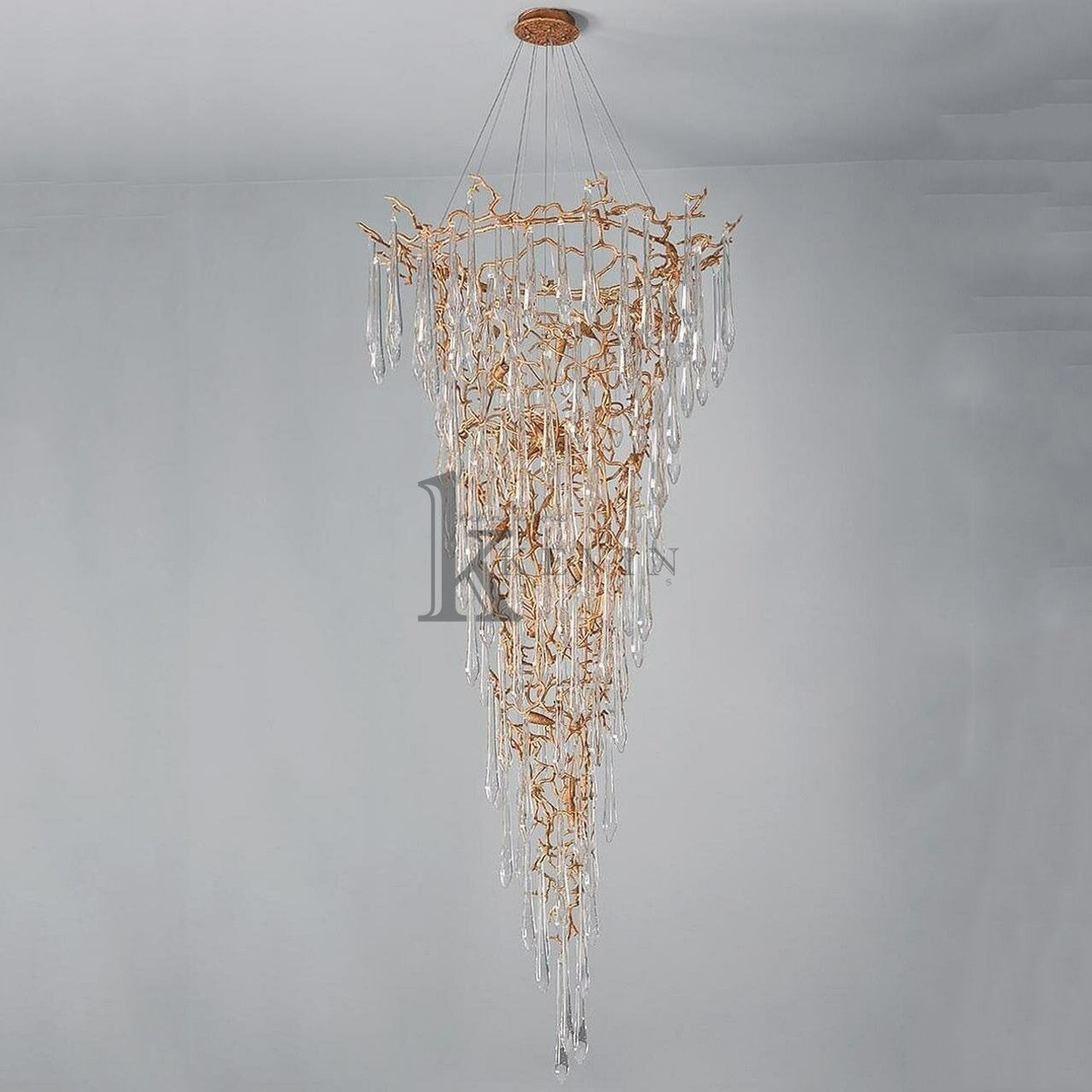 Carol Amboise Crystal Droplet Branch Staircase Chandelier Branch Chandelier Kevin Studio Inc   